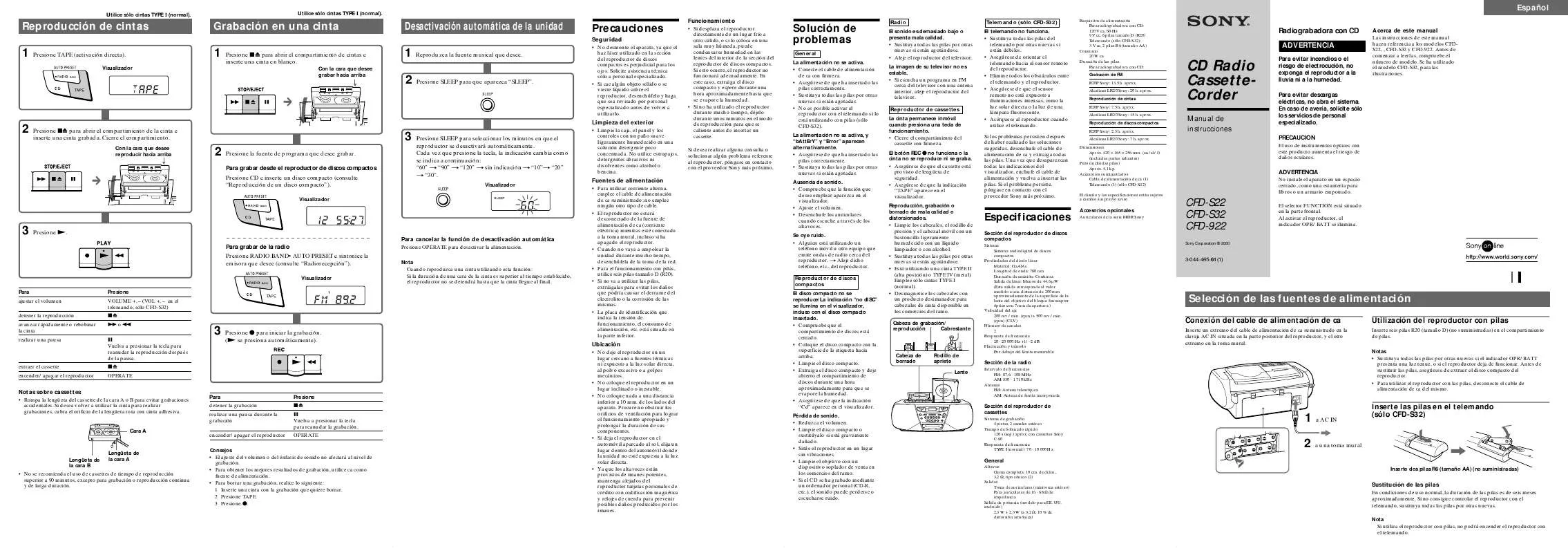 Mode d'emploi SONY CFD-922