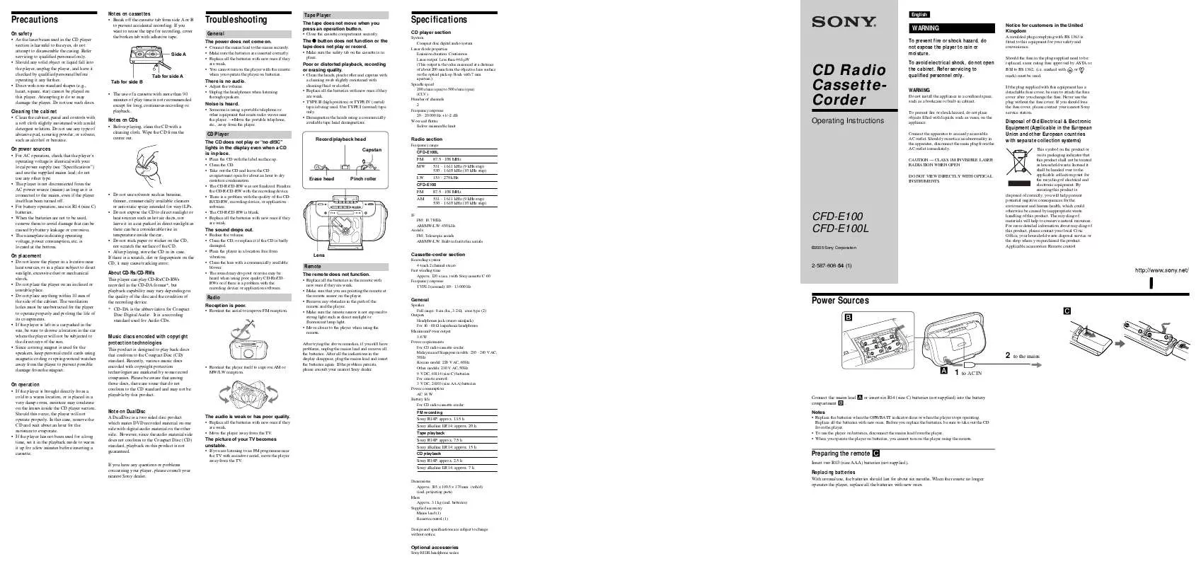 Mode d'emploi SONY CFD-E100L