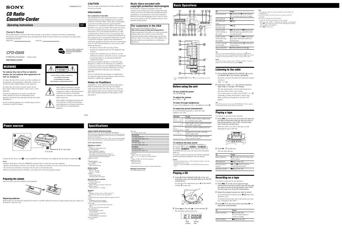 Mode d'emploi SONY CFD-G505BLACK