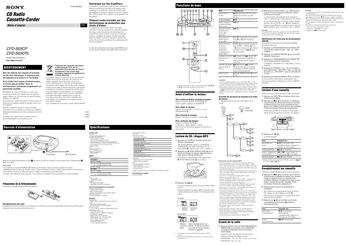 Mode d'emploi SONY CFD-S03CP