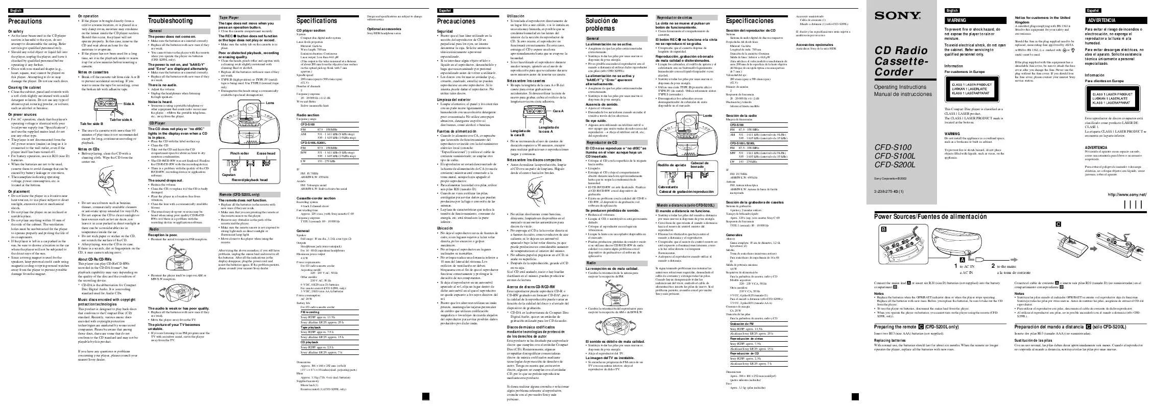 Mode d'emploi SONY CFD-S100