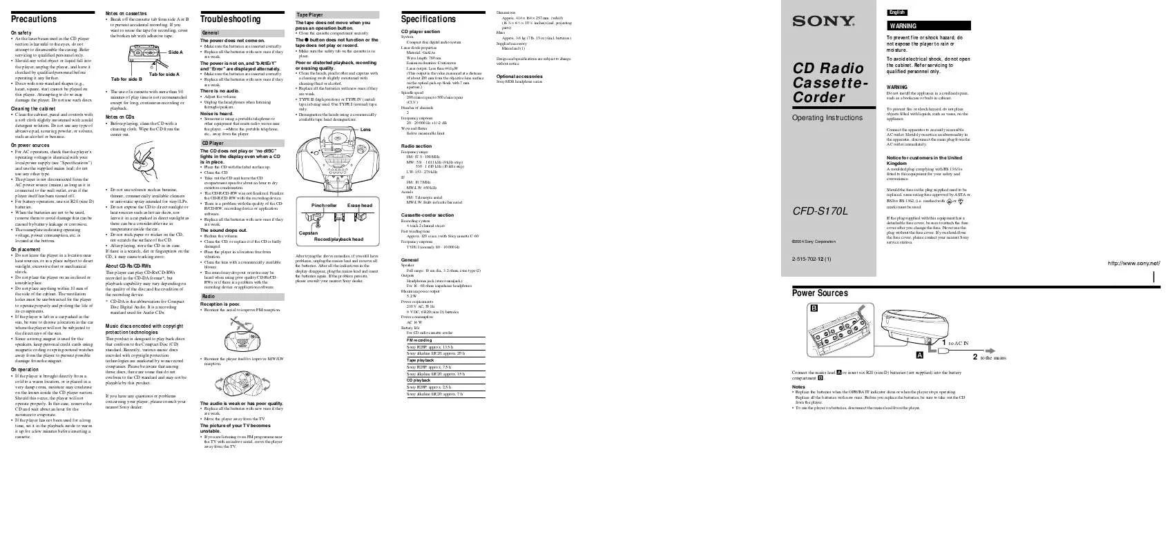 Mode d'emploi SONY CFD-S170L