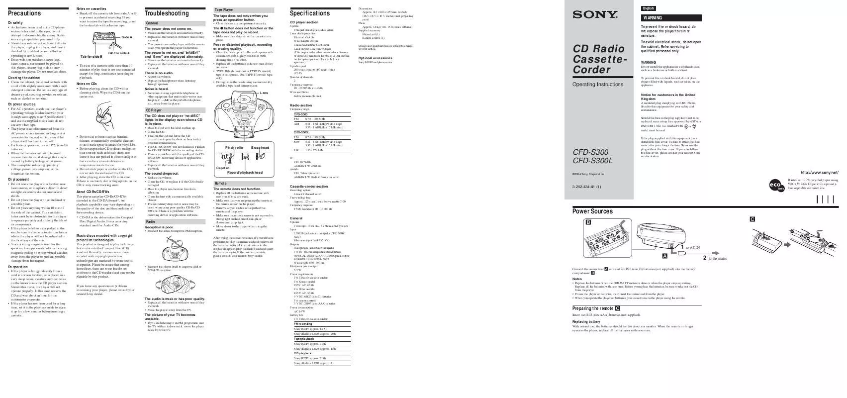 Mode d'emploi SONY CFD-S300L