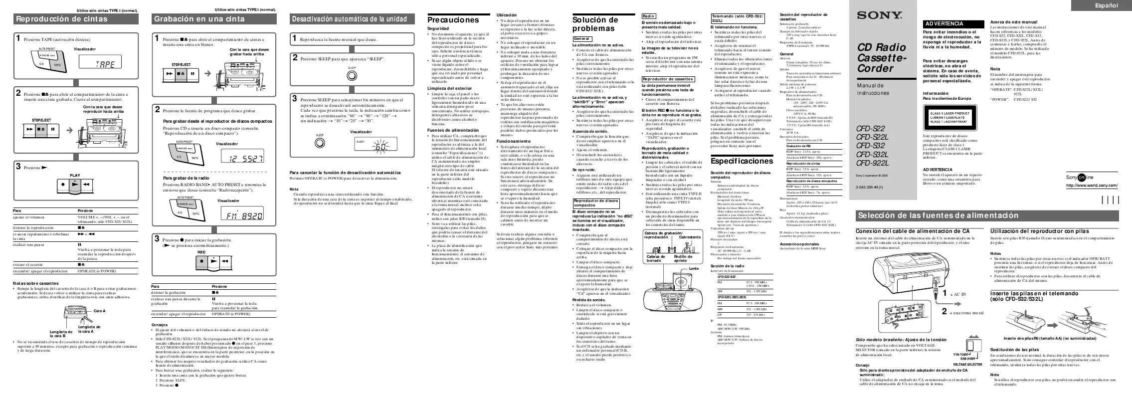 Mode d'emploi SONY CFD-S32L