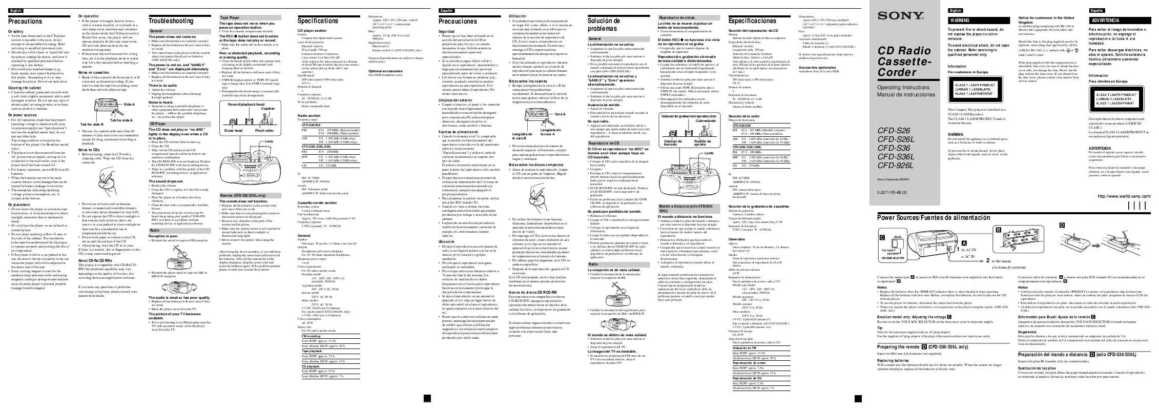 Mode d'emploi SONY CFD-S36L