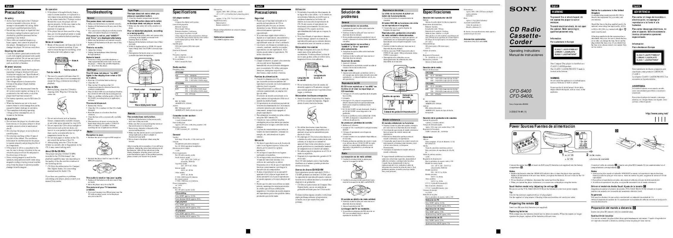 Mode d'emploi SONY CFD-S400L