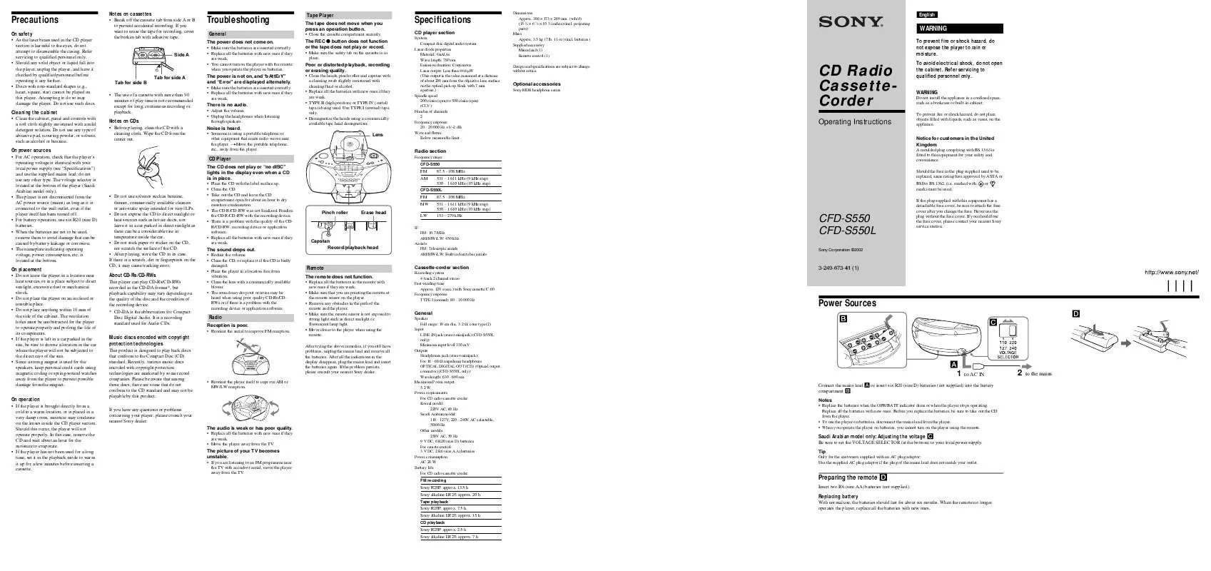 Mode d'emploi SONY CFD-S550L