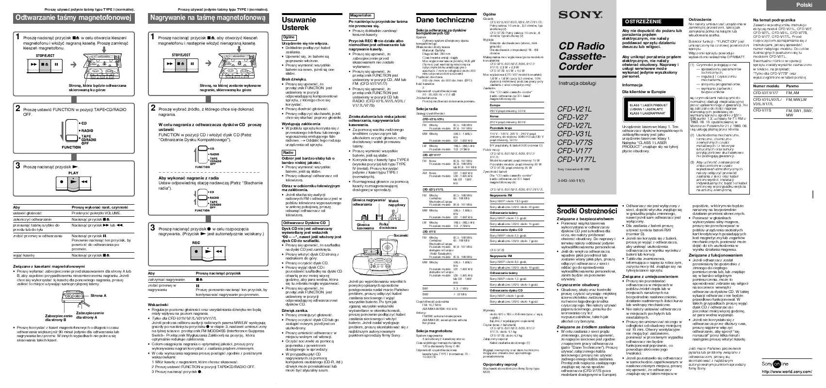 Mode d'emploi SONY CFD-V177L