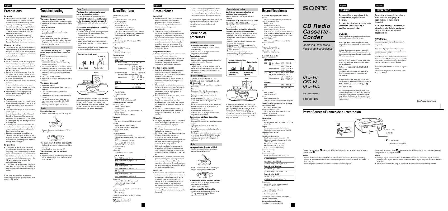 Mode d'emploi SONY CFD-V6