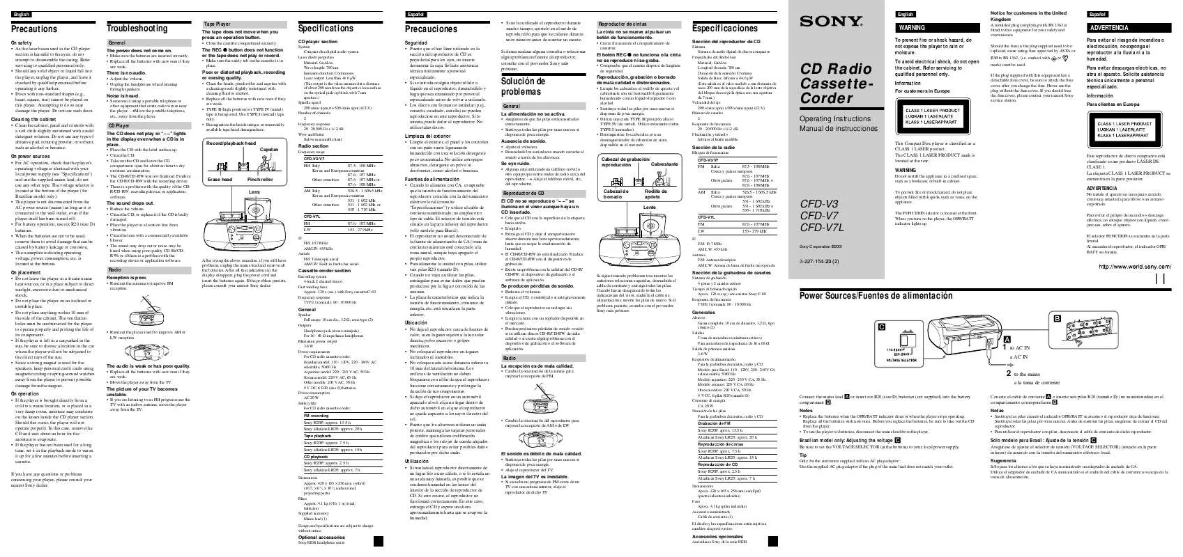 Mode d'emploi SONY CFD-V7L