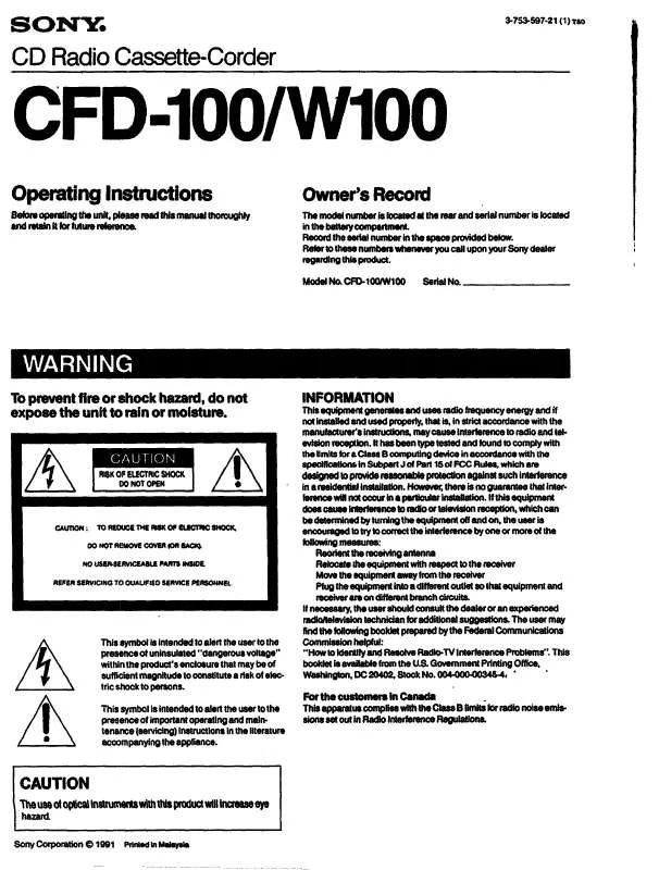 Mode d'emploi SONY CFD-100