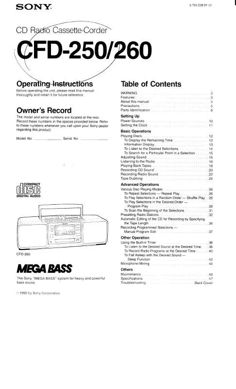 Mode d'emploi SONY CFD-250