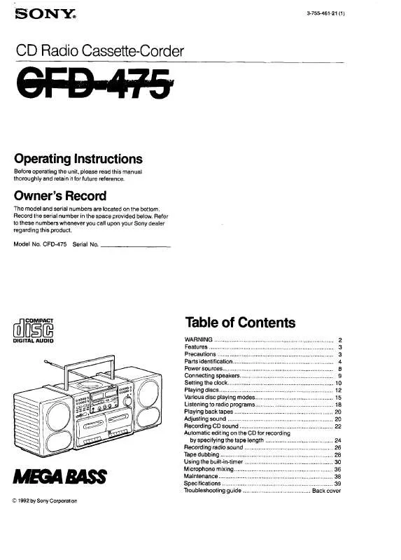 Mode d'emploi SONY CFD-475