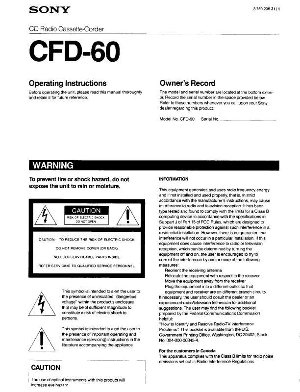 Mode d'emploi SONY CFD-60