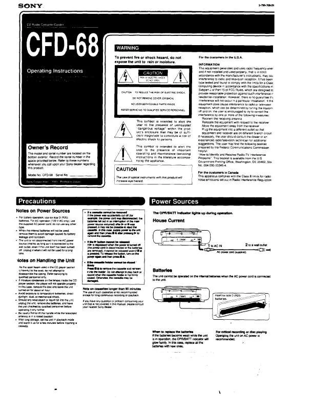 Mode d'emploi SONY CFD-68