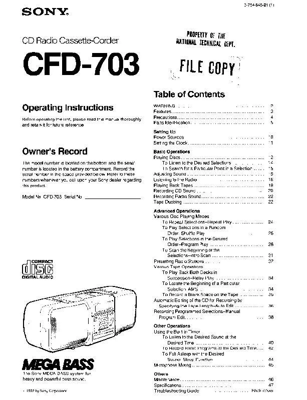 Mode d'emploi SONY CFD-703