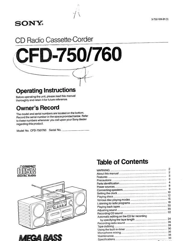 Mode d'emploi SONY CFD-750