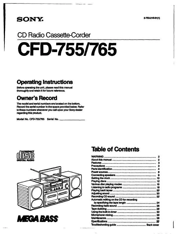 Mode d'emploi SONY CFD-755