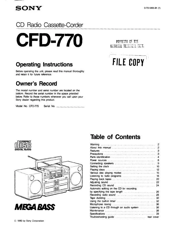 Mode d'emploi SONY CFD-770