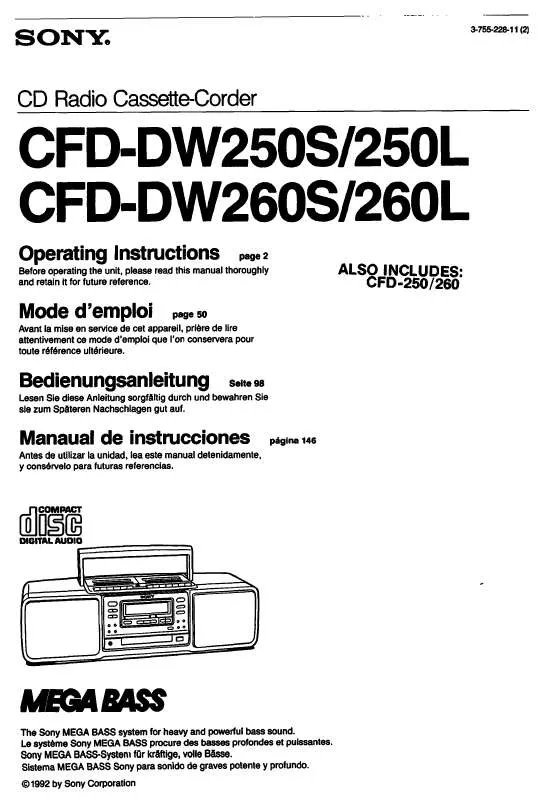 Mode d'emploi SONY CFD-DW250S