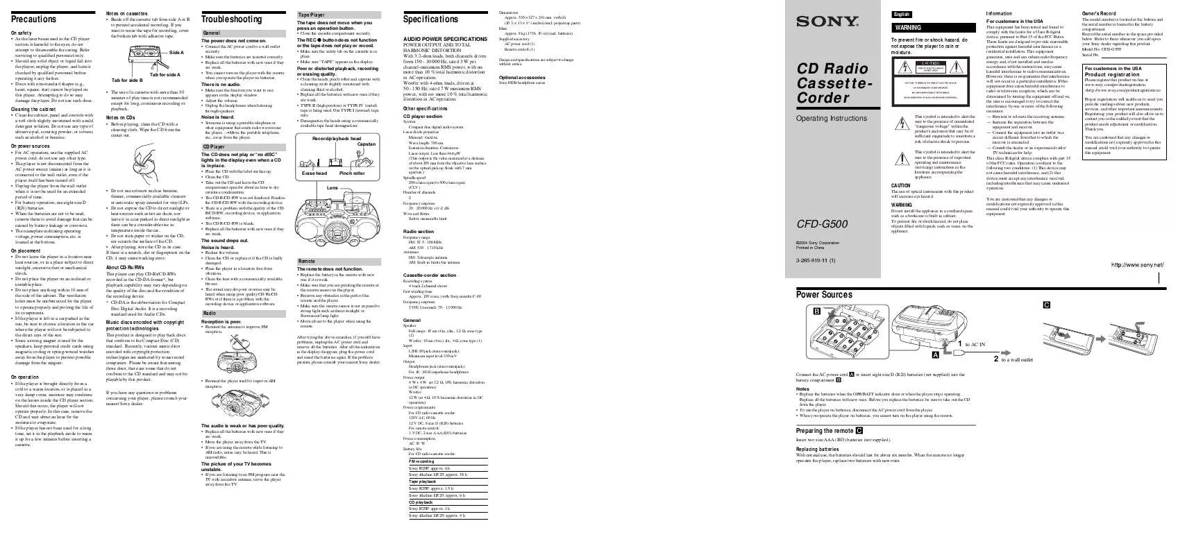 Mode d'emploi SONY CFD-G500