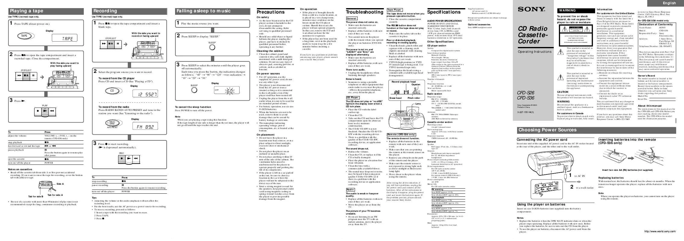 Mode d'emploi SONY CFD-S36