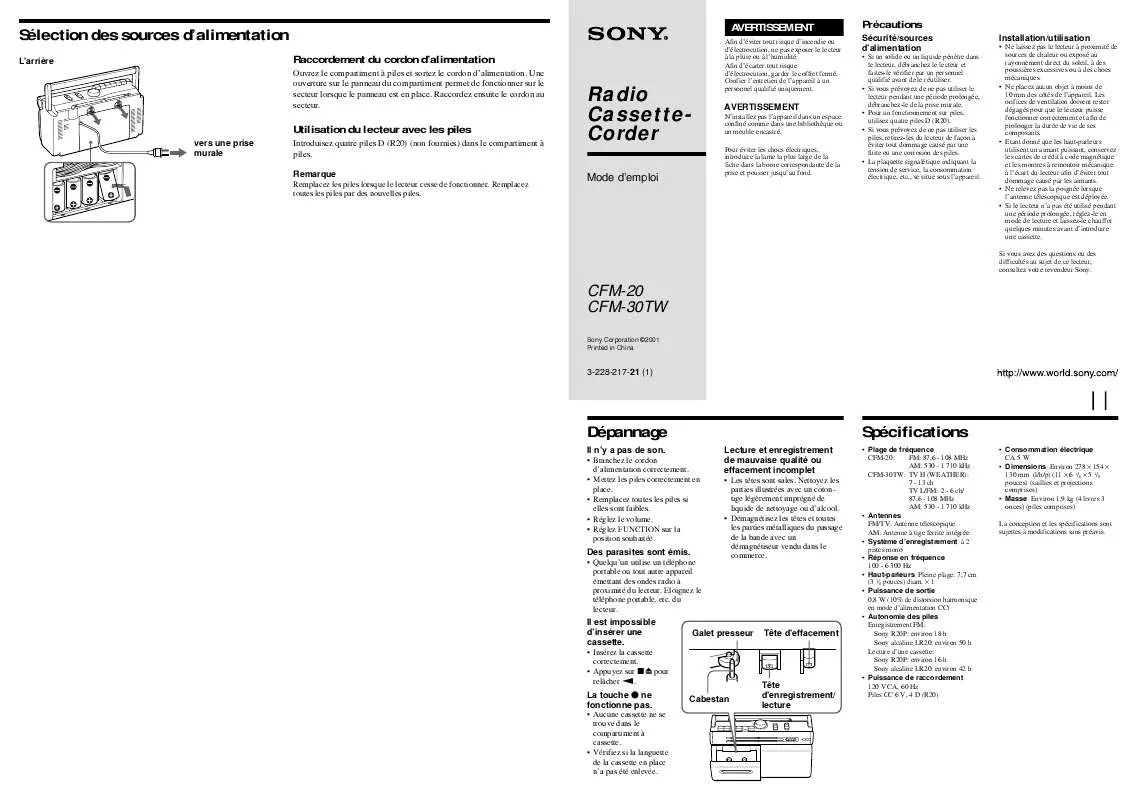 Mode d'emploi SONY CFM-20