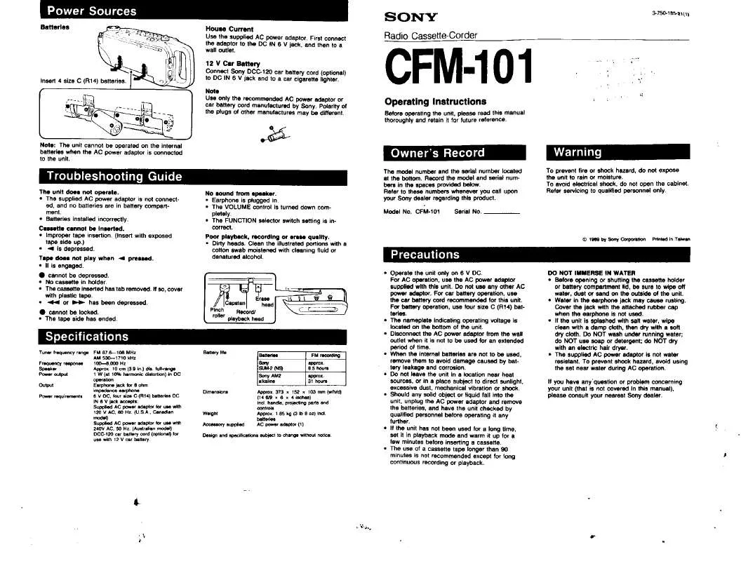 Mode d'emploi SONY CFM-101