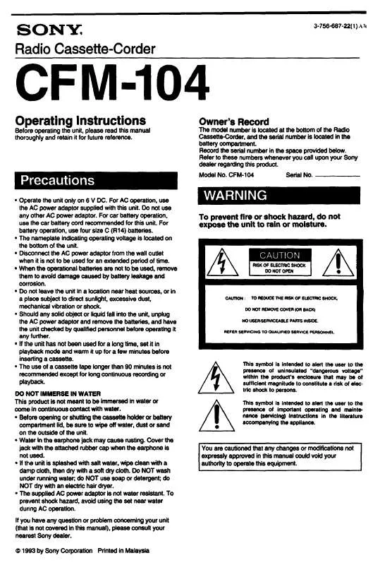 Mode d'emploi SONY CFM-104