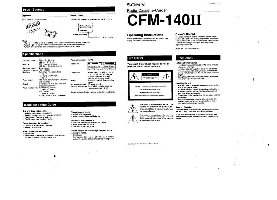 Mode d'emploi SONY CFM-140II