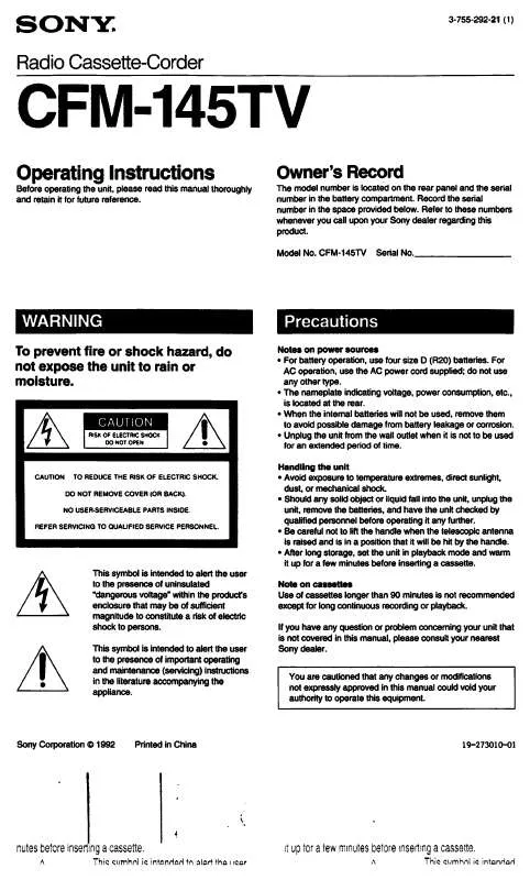 Mode d'emploi SONY CFM-145TV