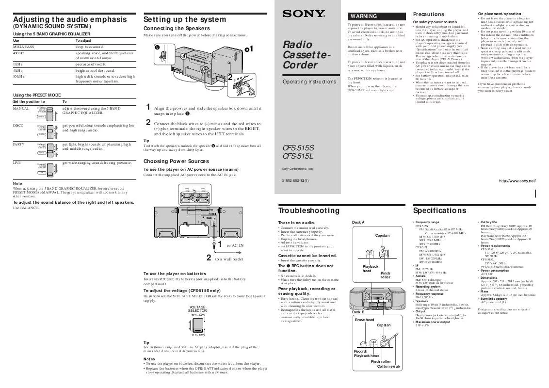 Mode d'emploi SONY CFS-515S