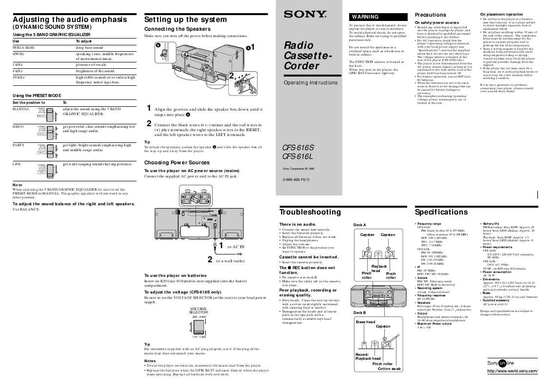 Mode d'emploi SONY CFS-616S