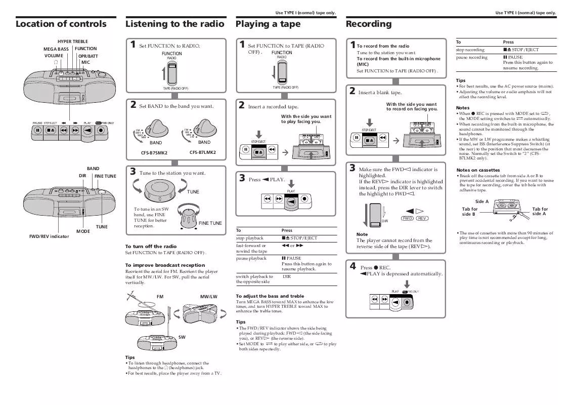 Mode d'emploi SONY CFS-B7LMK2