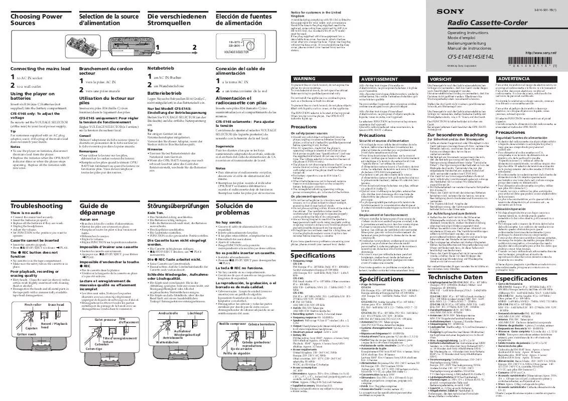 Mode d'emploi SONY CFS-E14L