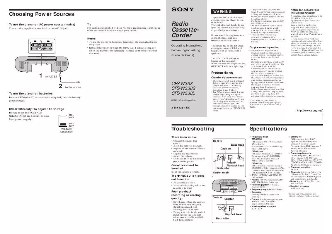 Mode d'emploi SONY CFS-W338L