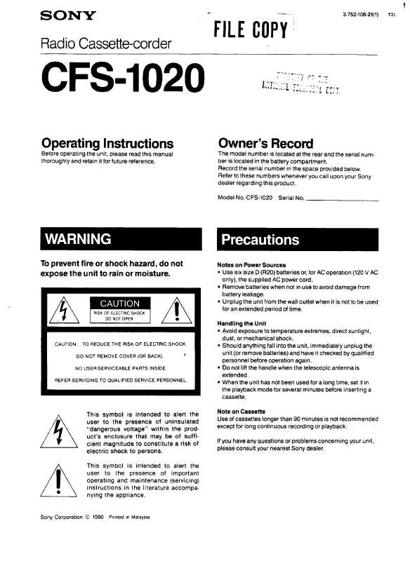 Mode d'emploi SONY CFS-1020