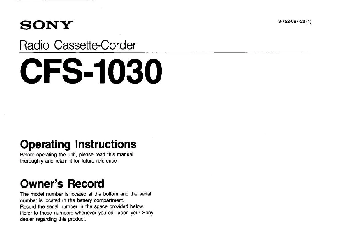 Mode d'emploi SONY CFS-1030