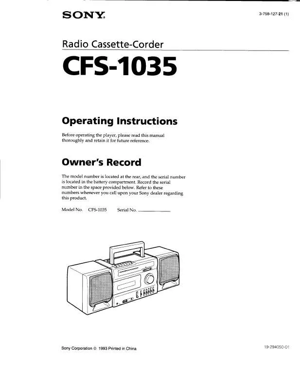 Mode d'emploi SONY CFS-1035