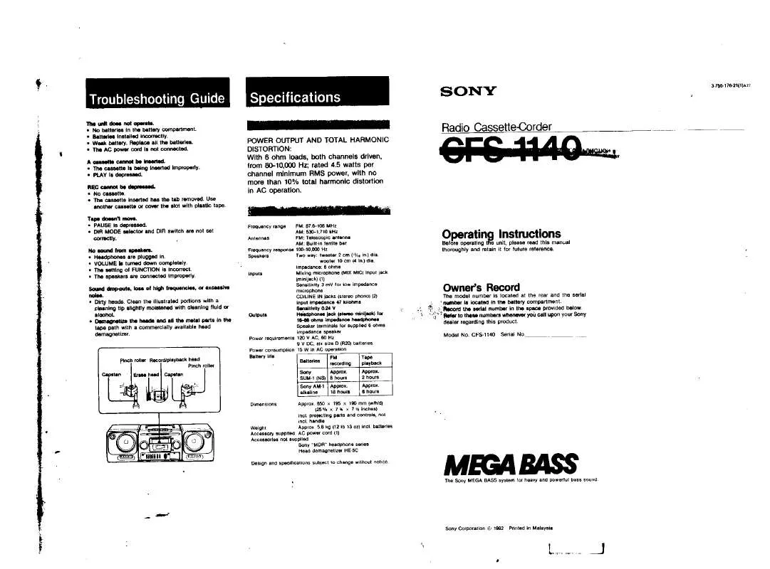 Mode d'emploi SONY CFS-1140