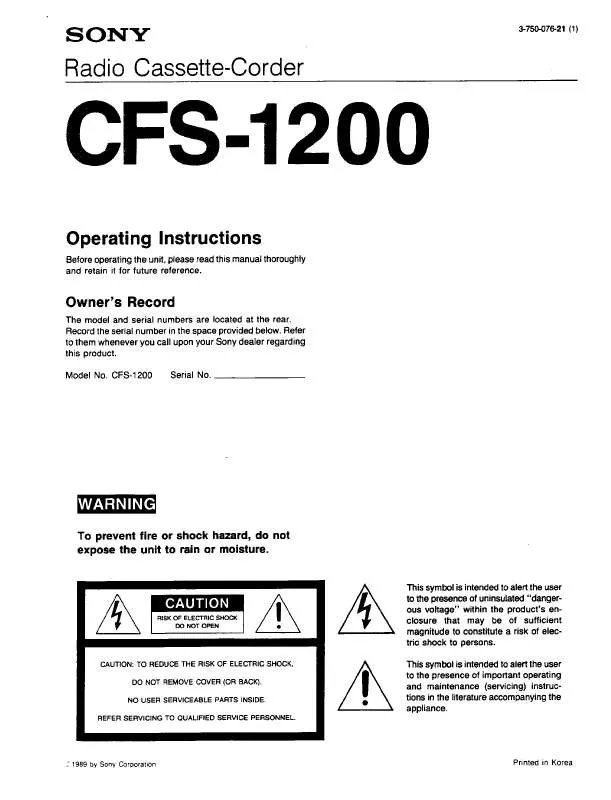 Mode d'emploi SONY CFS-1200