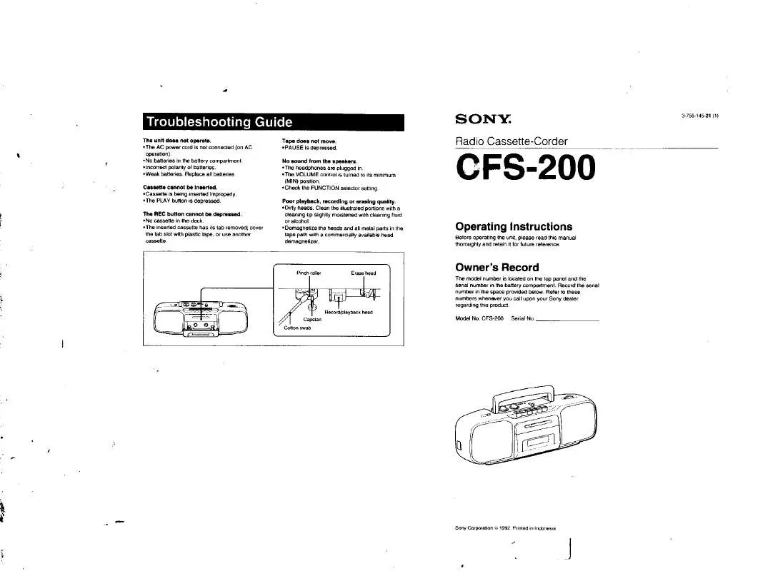 Mode d'emploi SONY CFS-200