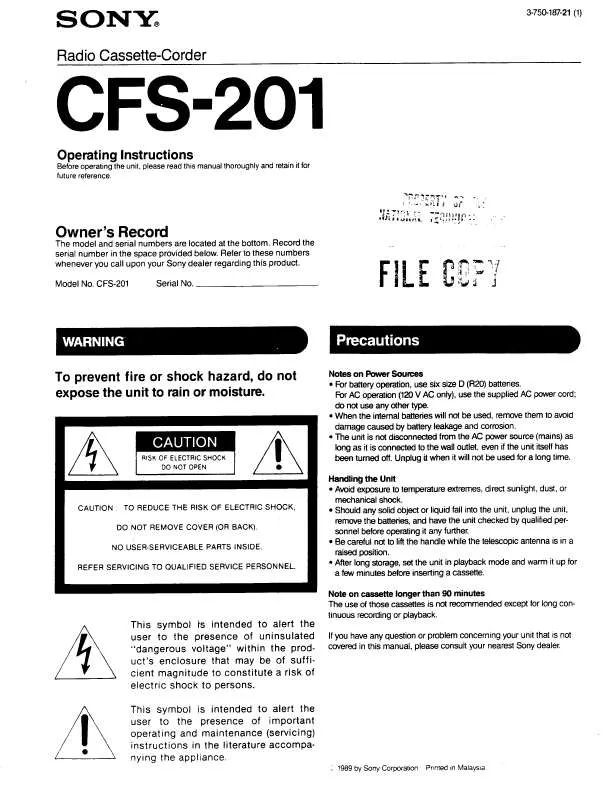 Mode d'emploi SONY CFS-201