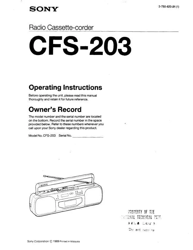 Mode d'emploi SONY CFS-203