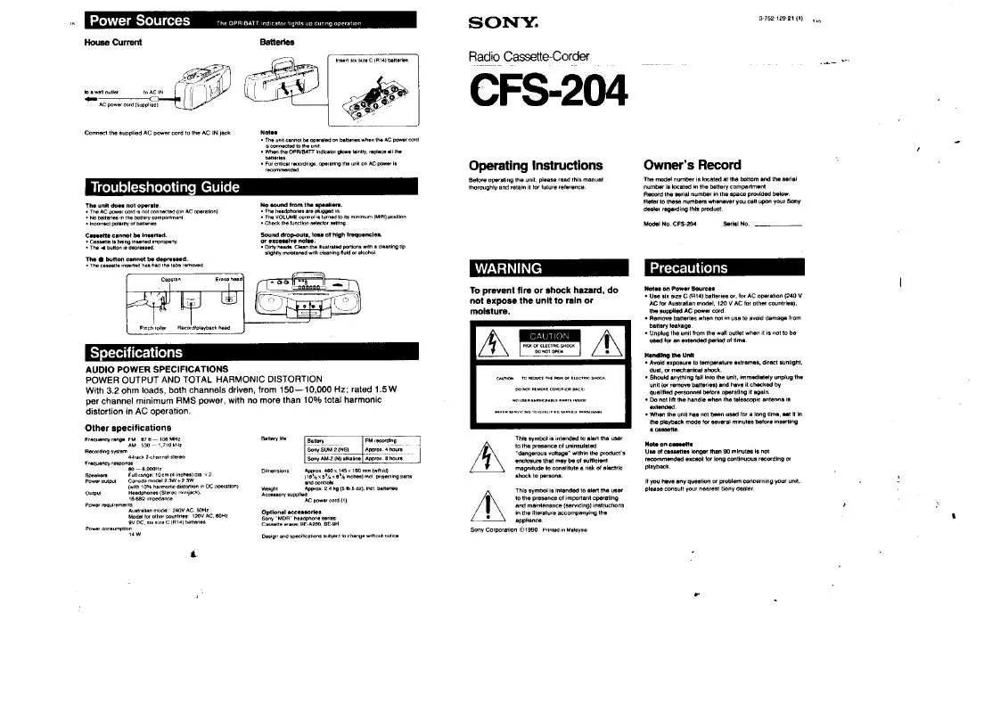 Mode d'emploi SONY CFS-204