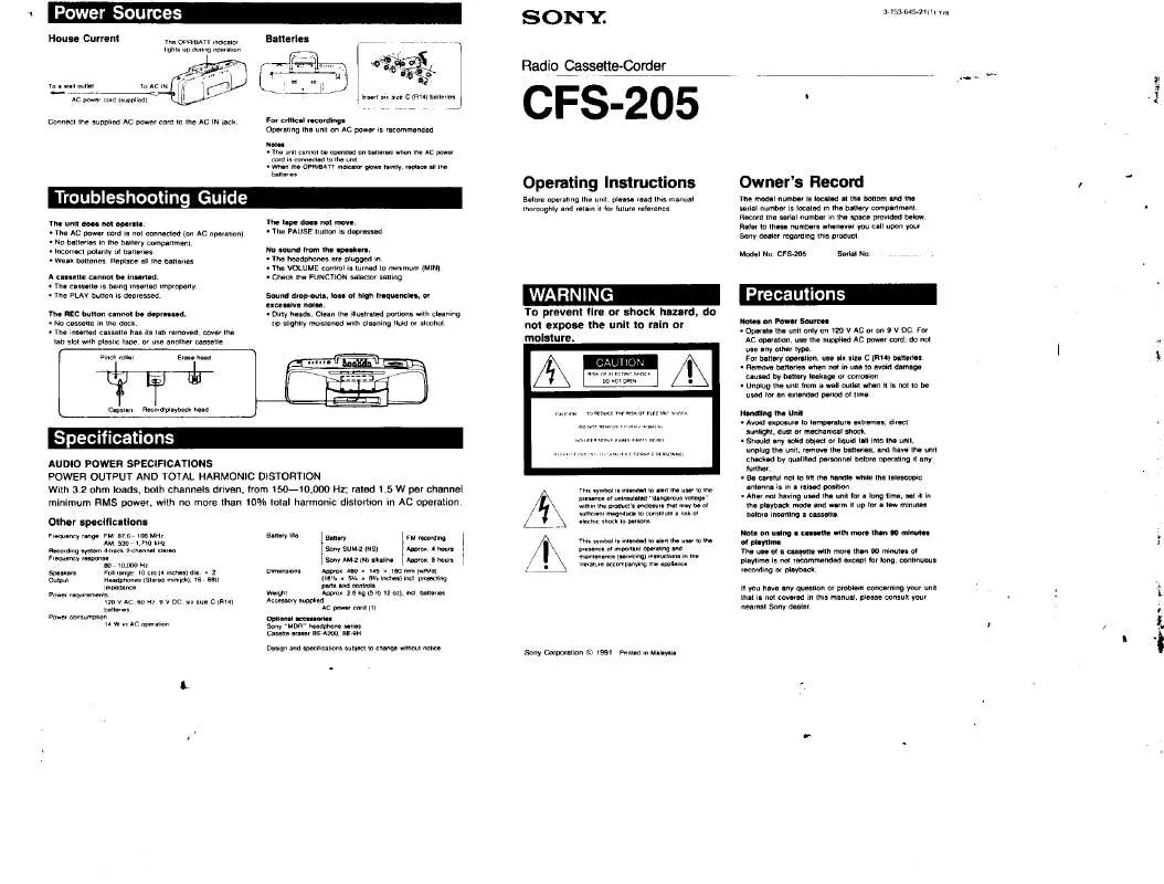 Mode d'emploi SONY CFS-205