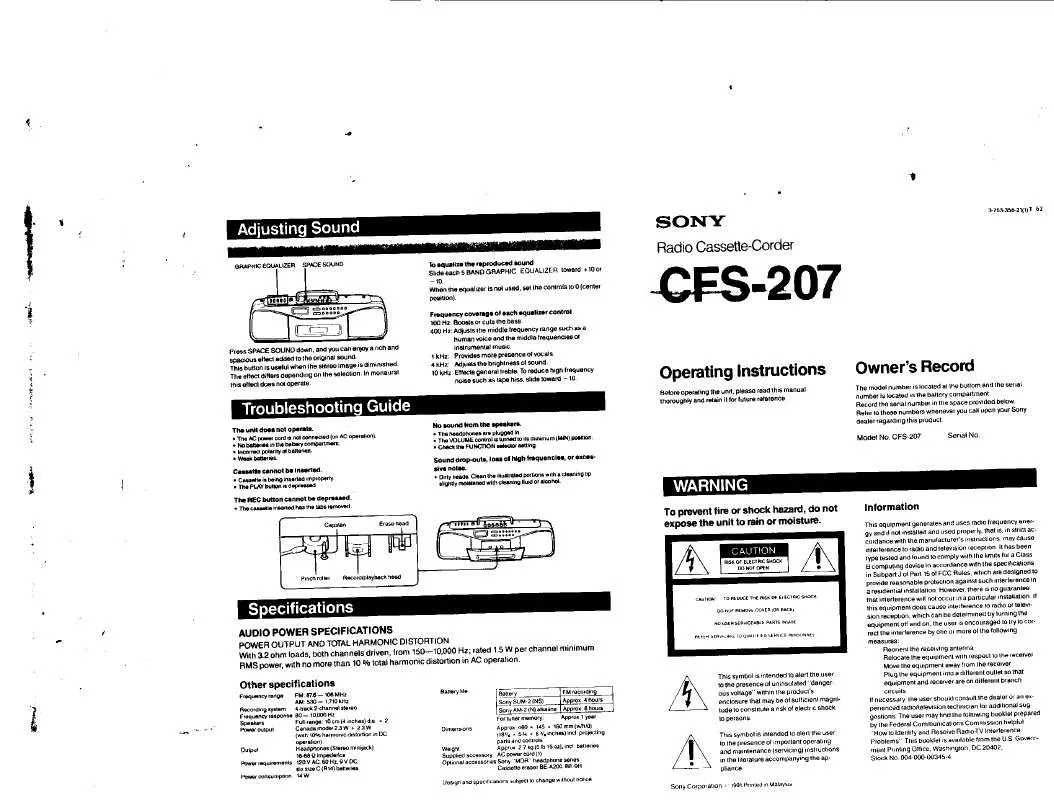 Mode d'emploi SONY CFS-207