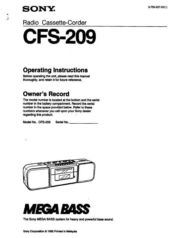 Mode d'emploi SONY CFS-209