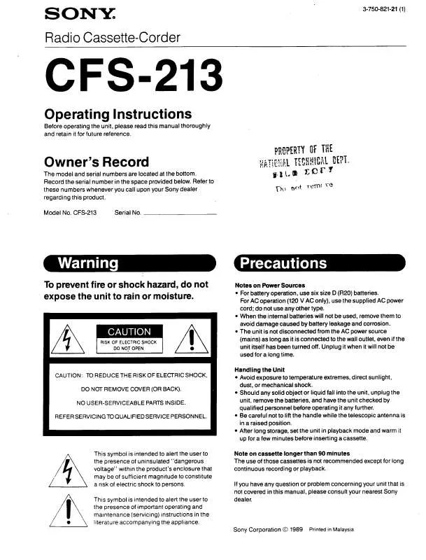 Mode d'emploi SONY CFS-213