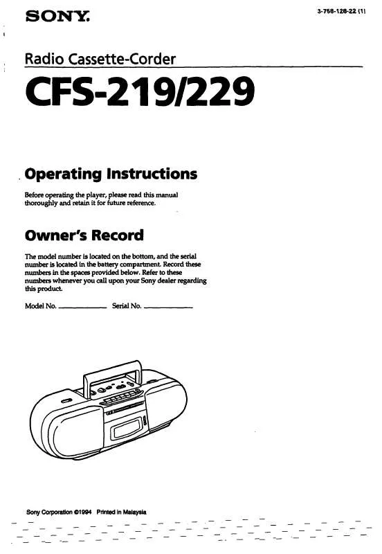 Mode d'emploi SONY CFS-219